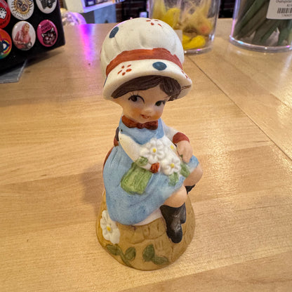 Jasco Porcelain Bell Girl with Flowers and Cat