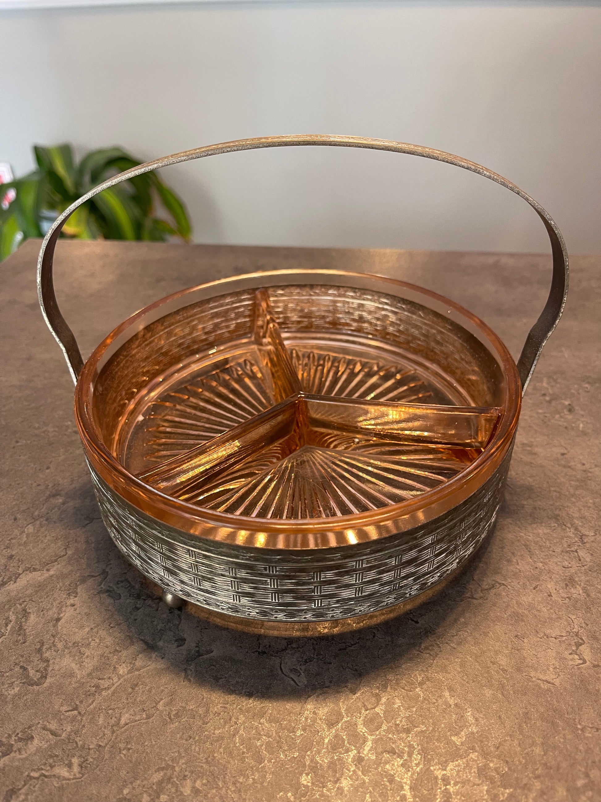 Pink Depression Glass Handled Dish