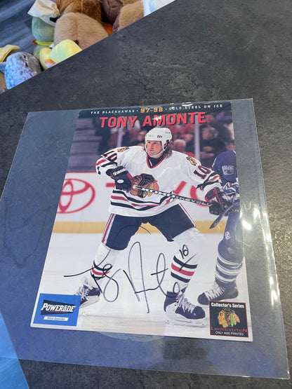 Blackhawks Belfour Puck and Almonte Autograph