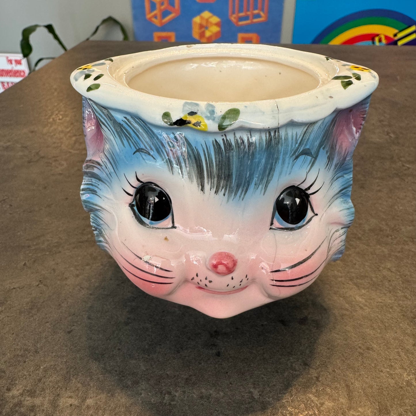 Vintage 1950s Lefton Miss Priss Blue Cat Sugar Bowl (No Lid)