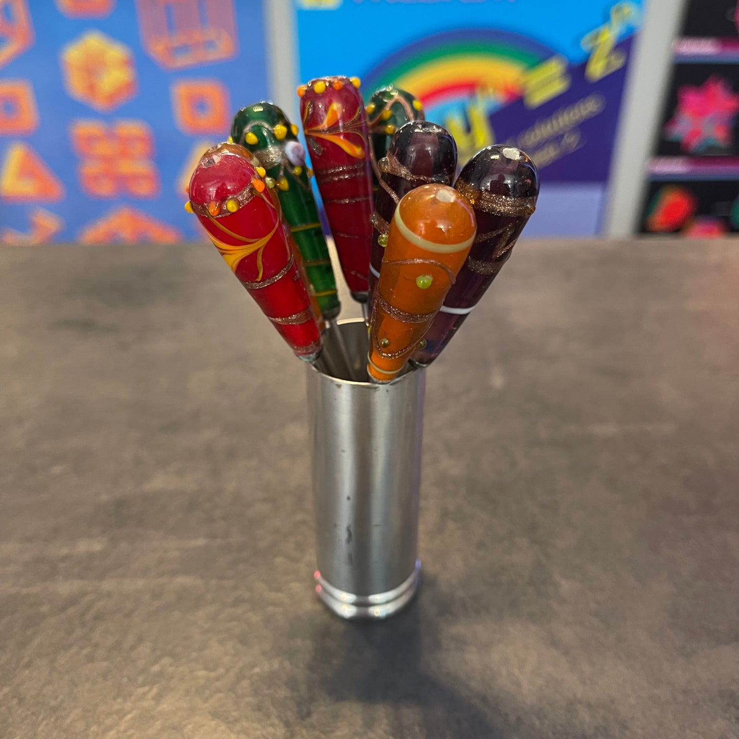 Set of 8 Blown Glass Cocktail Picks