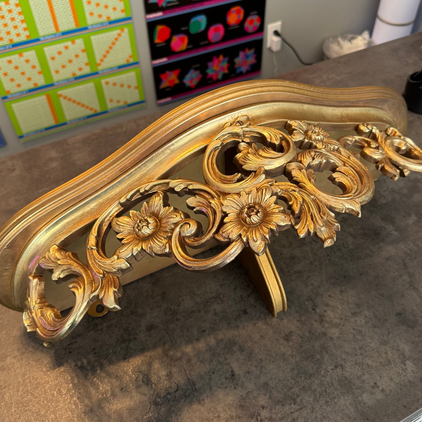 Syroco Wood Gold Wall Shelf