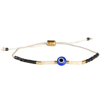 Beaded Evil Eye Pull Tie Bracelet