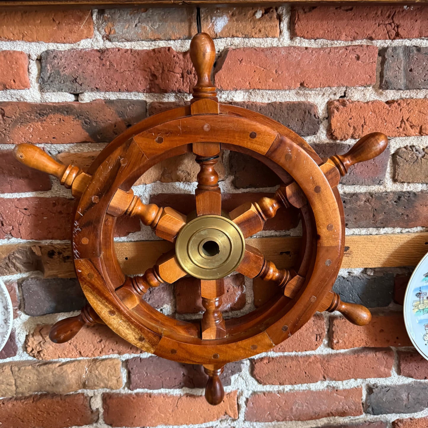 Ships Wheel Wood and Brass 18"