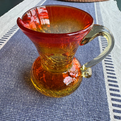 Hand-Blown Red & Yellow Amberina Crackled Glass Creamer