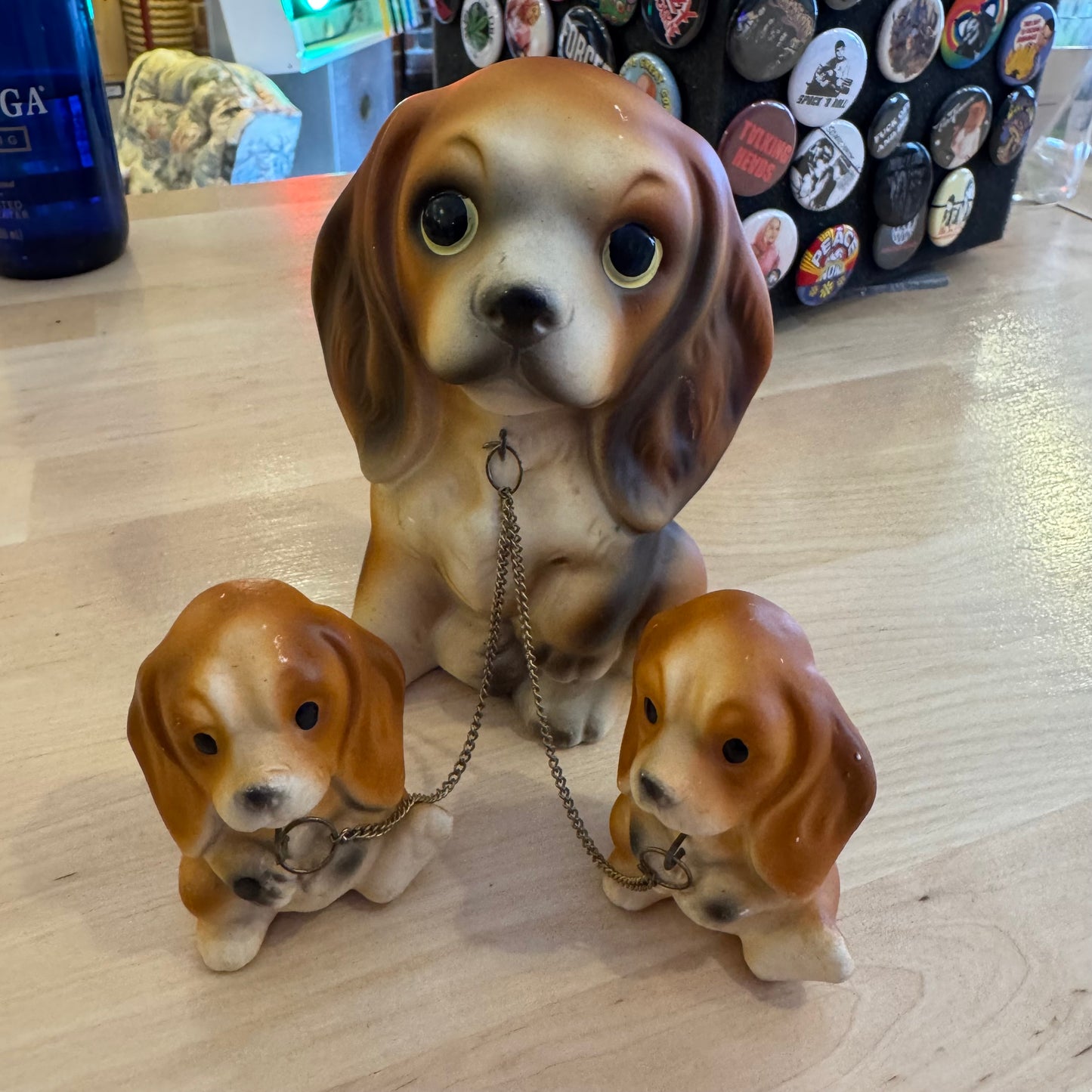 Dog with Two Chained Puppies Figurine