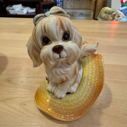 Vintage Porcelain Puppy Dog on Pillow Figurine