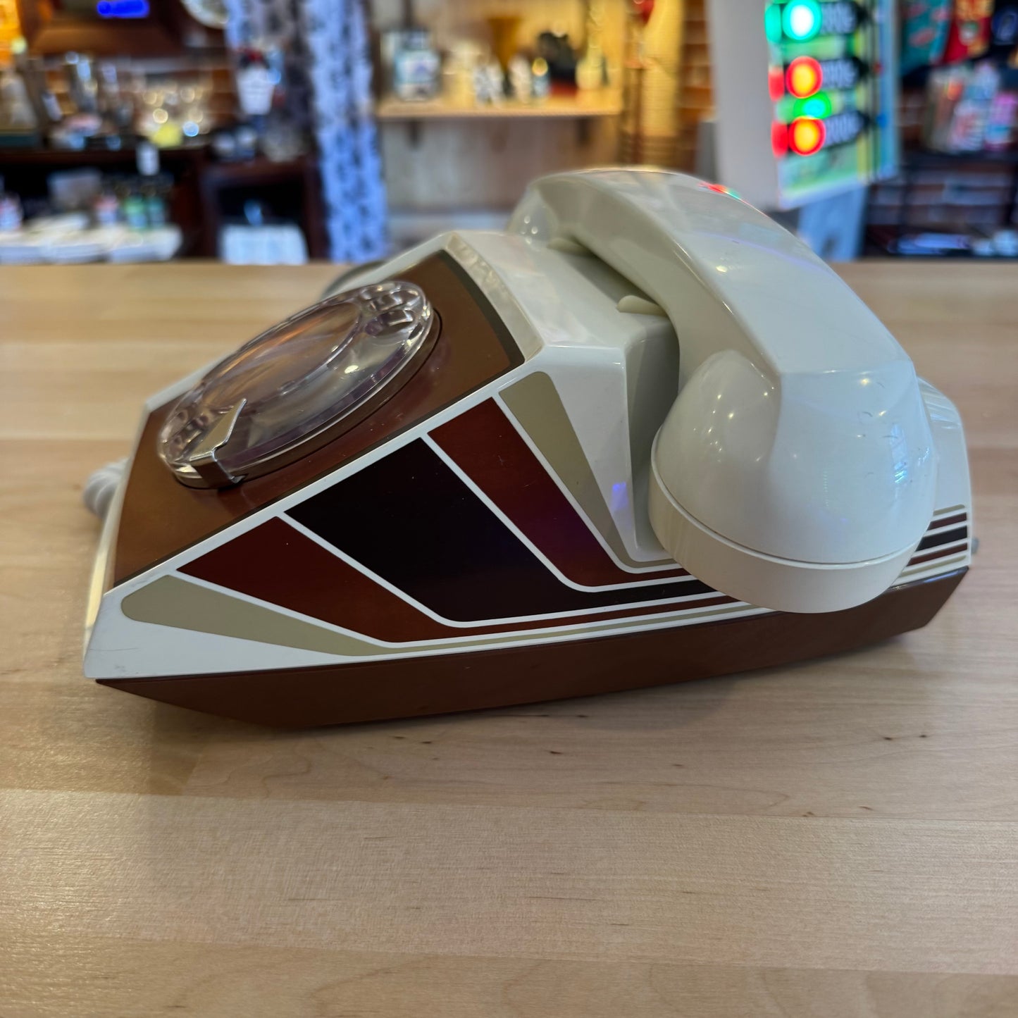 ITT PC1300 Rotary Desk Phone Mod Cream & Brown Racing Stripes