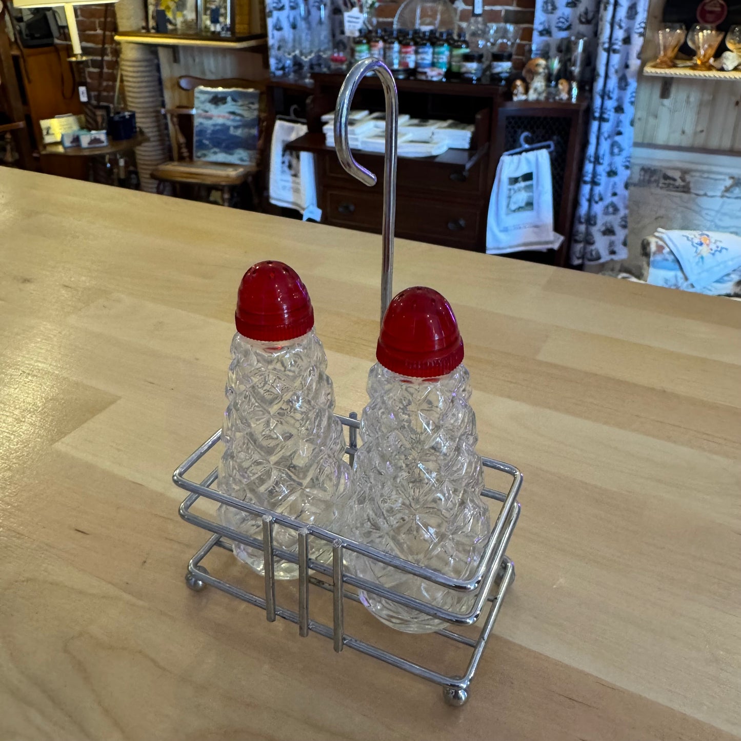 Red Salt and Pepper Shakers w/Caddy