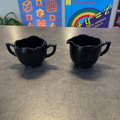 L.E. Smith Black Amethyst Creamer and Open Sugar Bowl Set