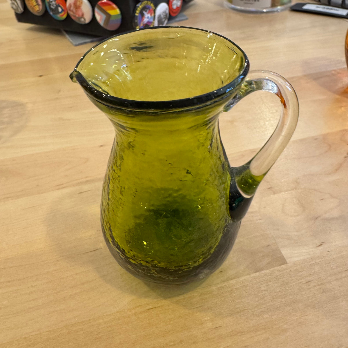 Green Textured Glass Creamer