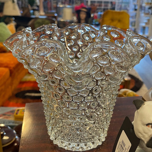 Duncan Miller Glass Hobnail Ruffle Vase