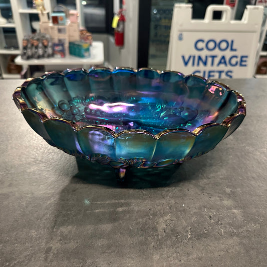 Drop Dead Gorgeous Iridescent Blue Indiana Glass Bowl