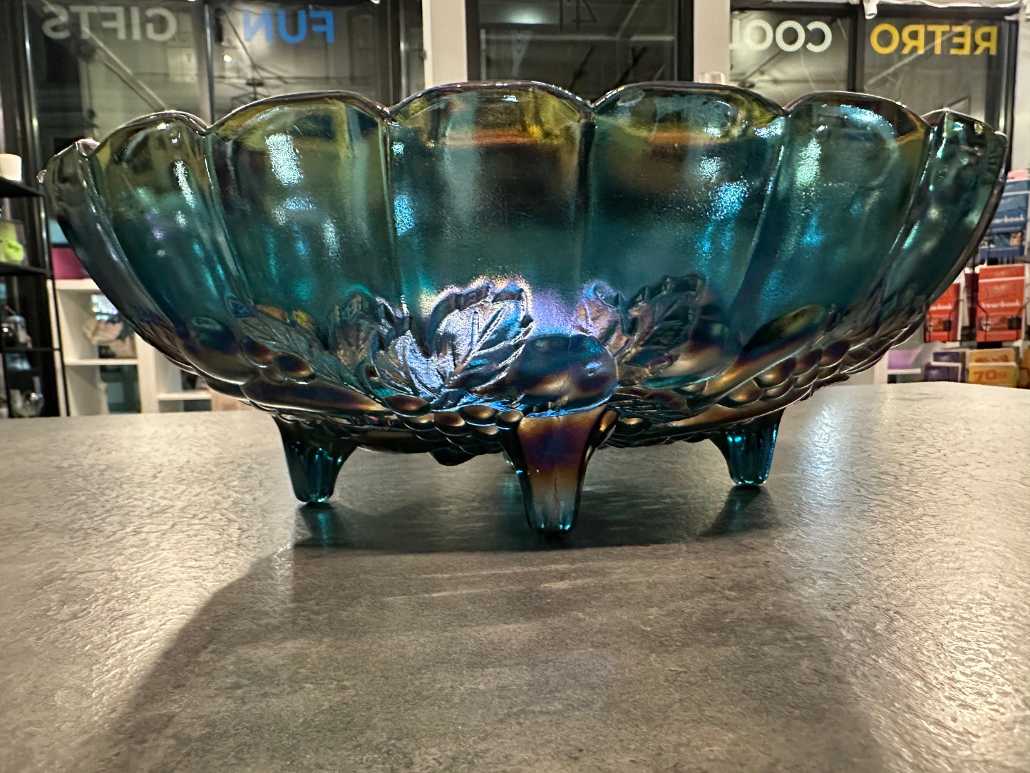 Drop Dead Gorgeous Iridescent Blue Indiana Glass Bowl