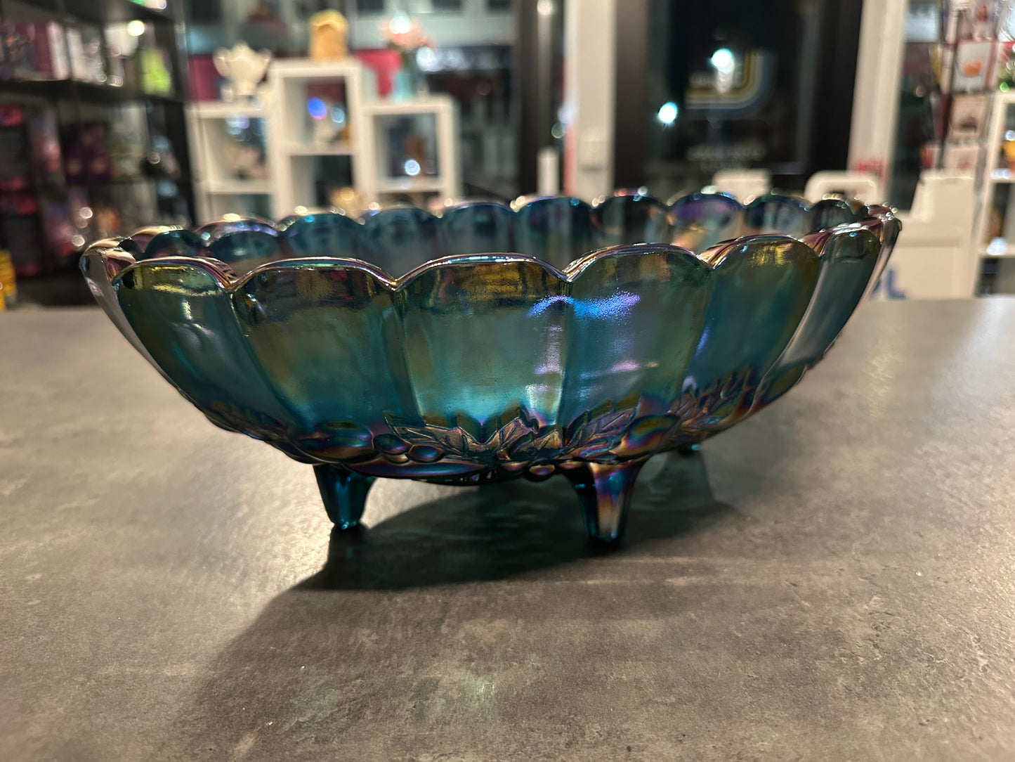 Drop Dead Gorgeous Iridescent Blue Indiana Glass Bowl