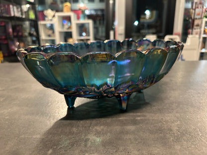 Drop Dead Gorgeous Iridescent Blue Indiana Glass Bowl
