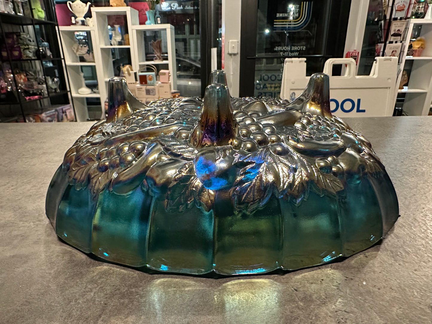 Drop Dead Gorgeous Iridescent Blue Indiana Glass Bowl