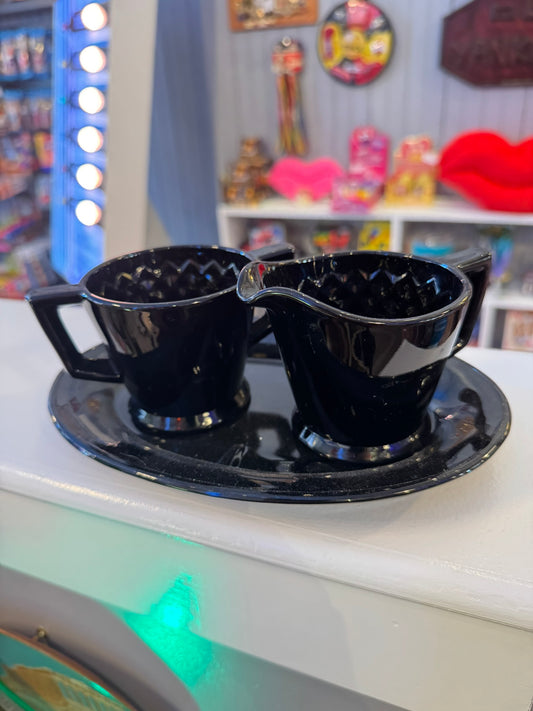 Black Glass Creamer Set of 3