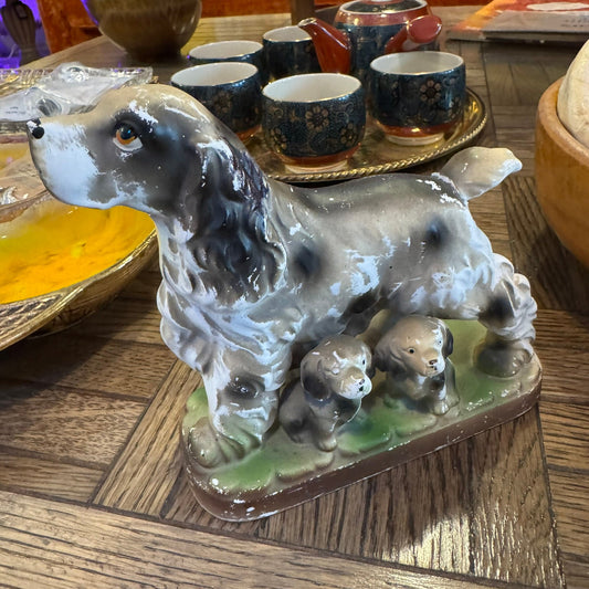 Spaniel with Two Pups Figurine