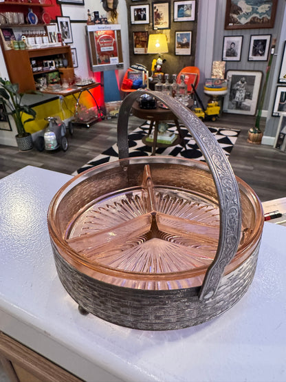 Pink Depression Glass Handled Dish