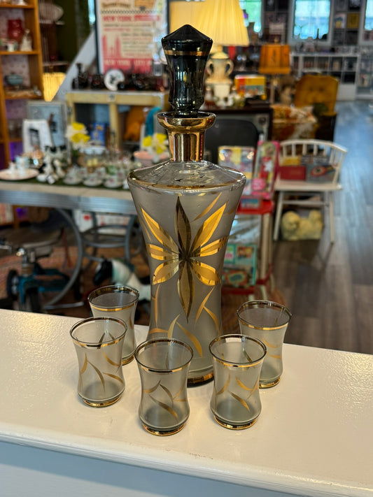 Glass and Gold Decanter Set of 6