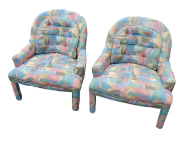 Pair of Pastel Geometric Club Chairs