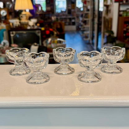 Set of 5 Footed Salt Cellars Pressed Vintage Glass