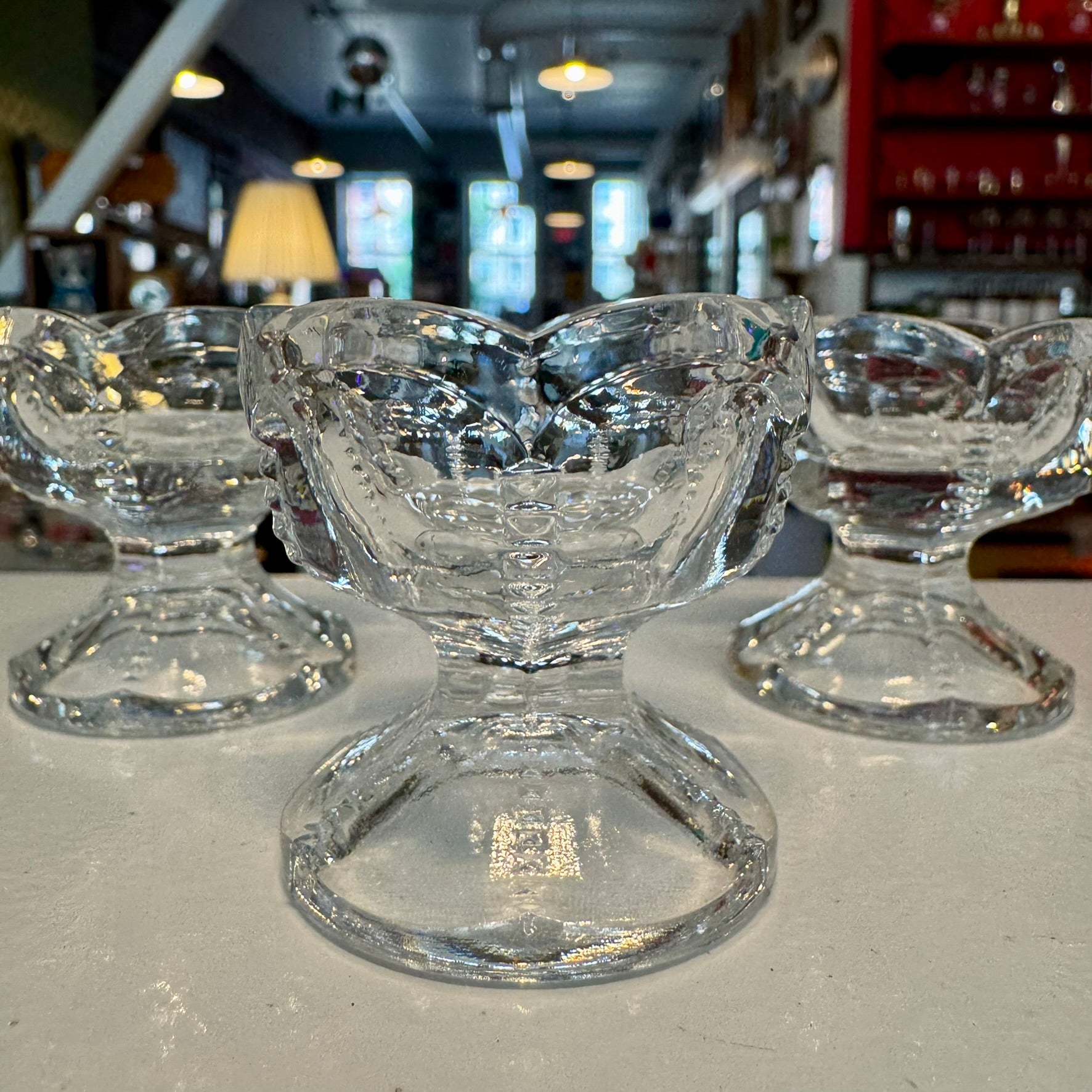 Set of 5 Footed Salt Cellars Pressed Vintage Glass