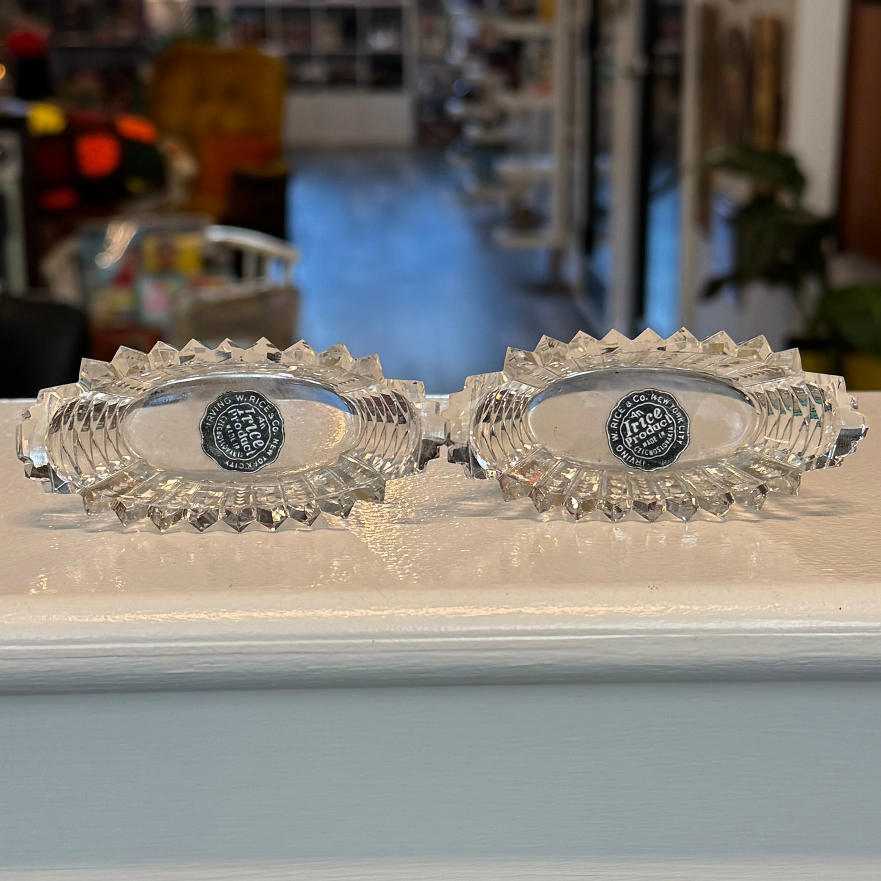 Pair of Irving W. Rice NYC Cut Crystal Salt Cellars