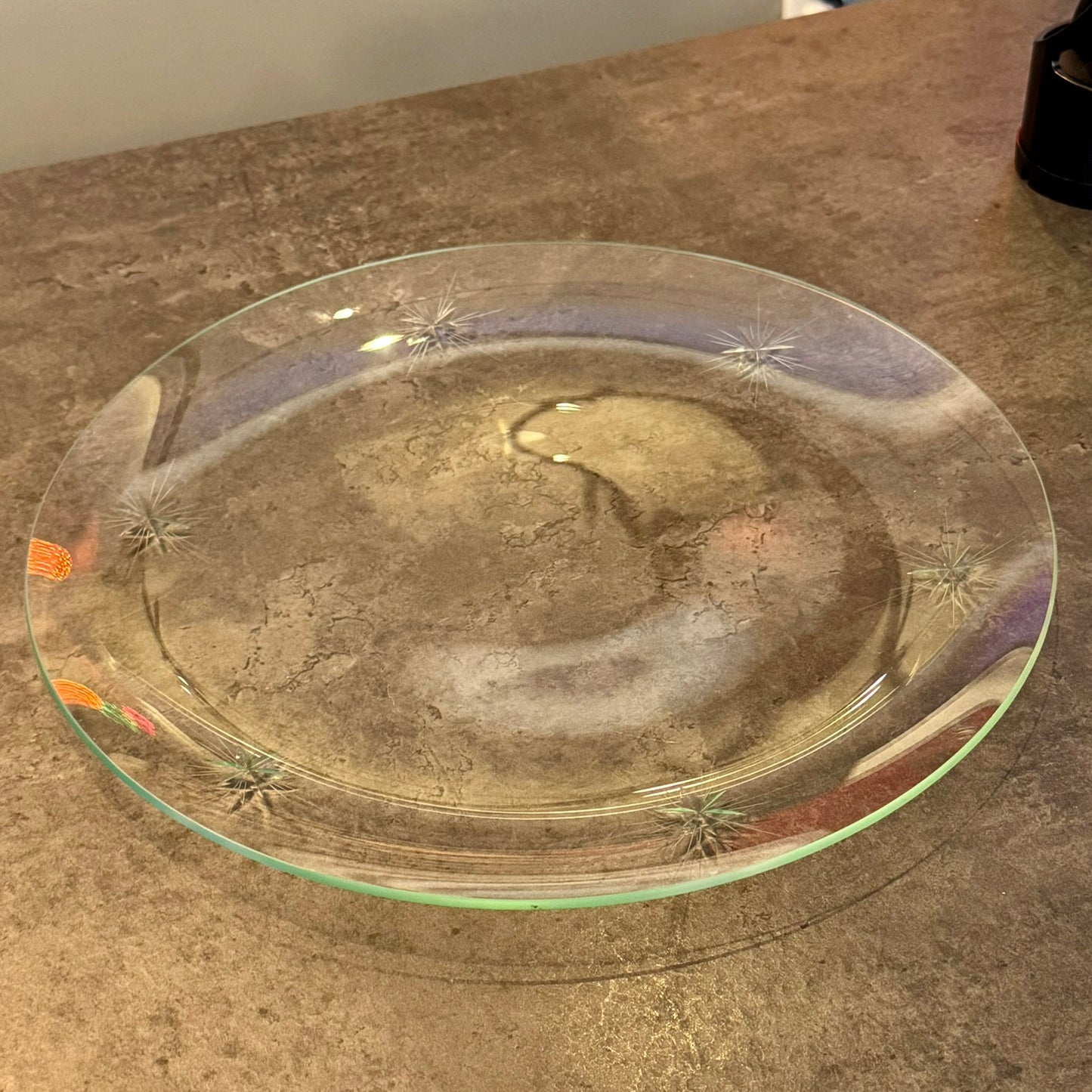 Cut Glass Plate With 6 Pointed Stars Atomic Style 13.5" Diameter