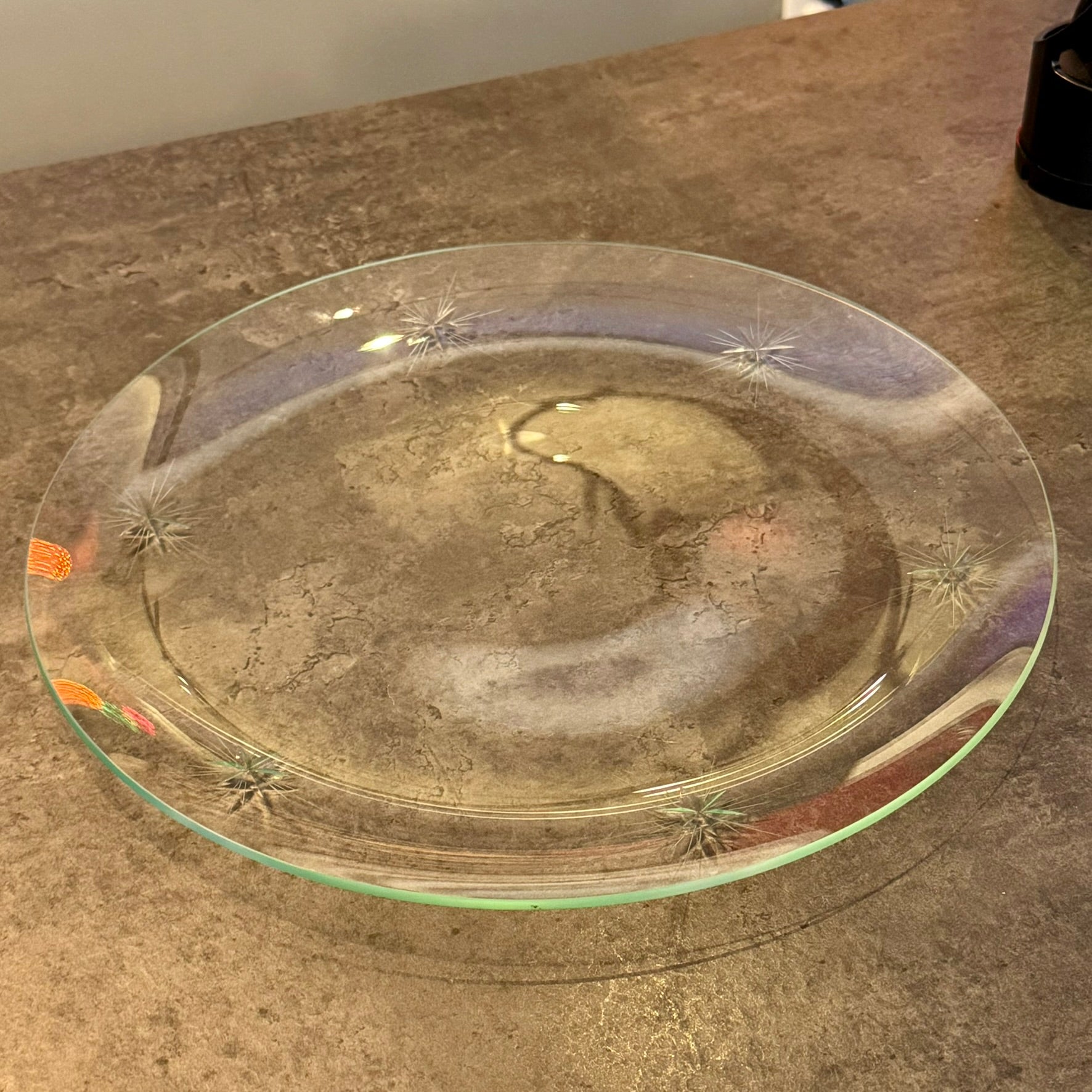 Cut Glass Plate With 6 Pointed Stars Atomic Style 13.5" Diameter