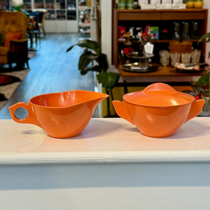 Melmac Style Melamine Sugar and Creamer Set Orange