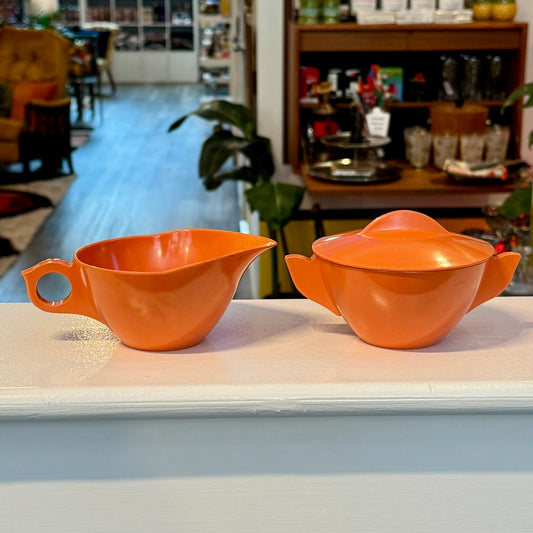 Melmac Style Melamine Sugar and Creamer Set Orange