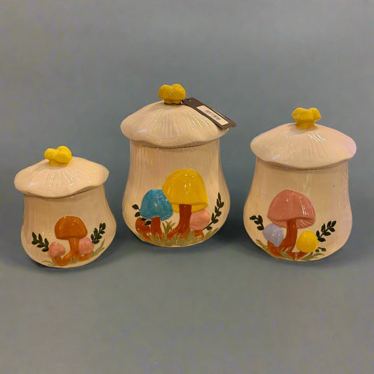 Set of 3 Arnel’s Ceramic Mushroom Canisters