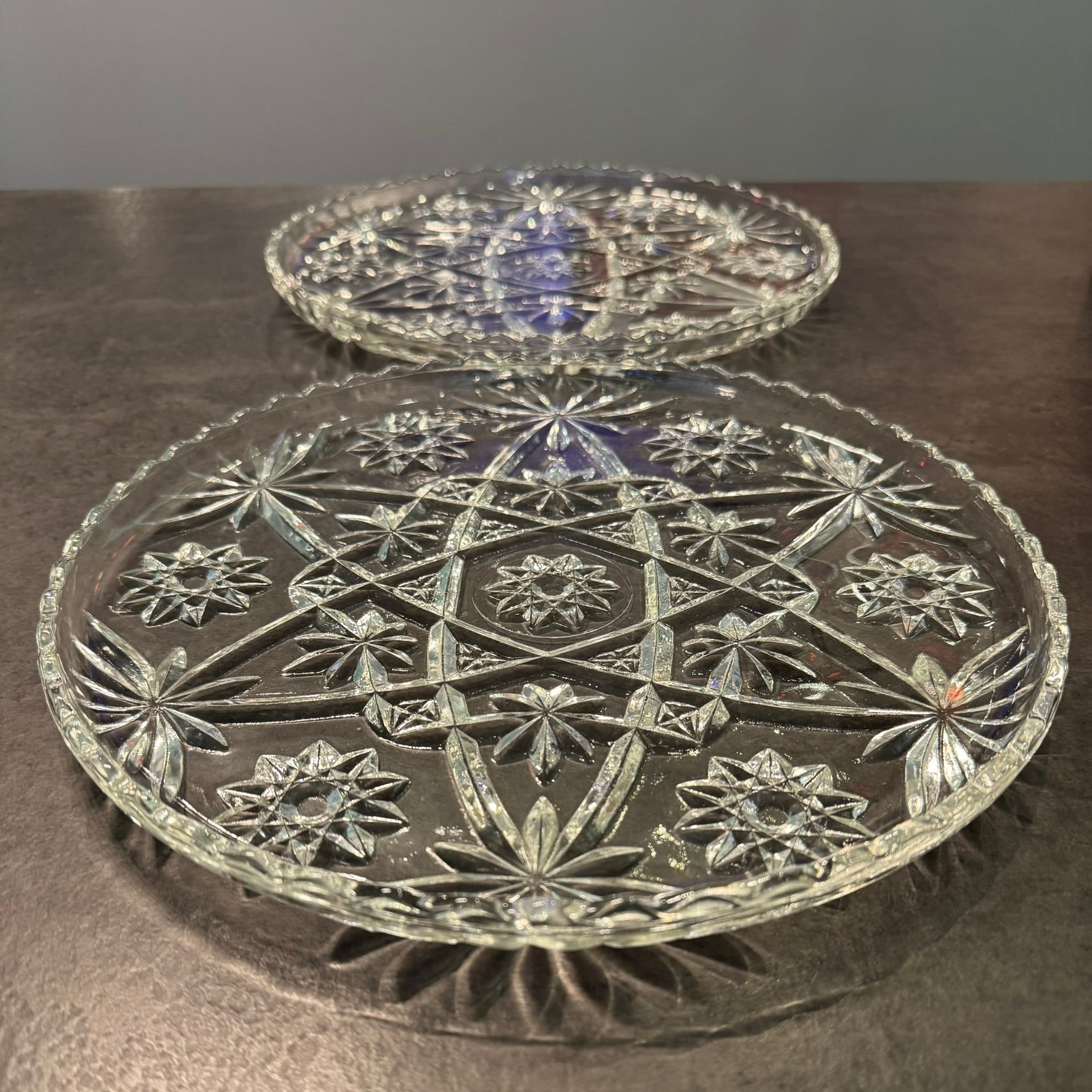 Set of 2 Anchor Hocking Early American Press Cut Glass 11" Serving Platter