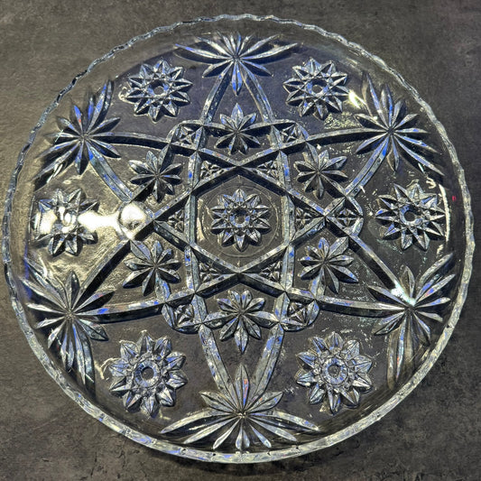 Set of 2 Anchor Hocking Early American Press Cut Glass 11" Serving Platter