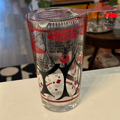 Vintage 1950's Federal Glass Cocktail Mixer/Strainer Drink Recipe Measuring Tumbler 6"