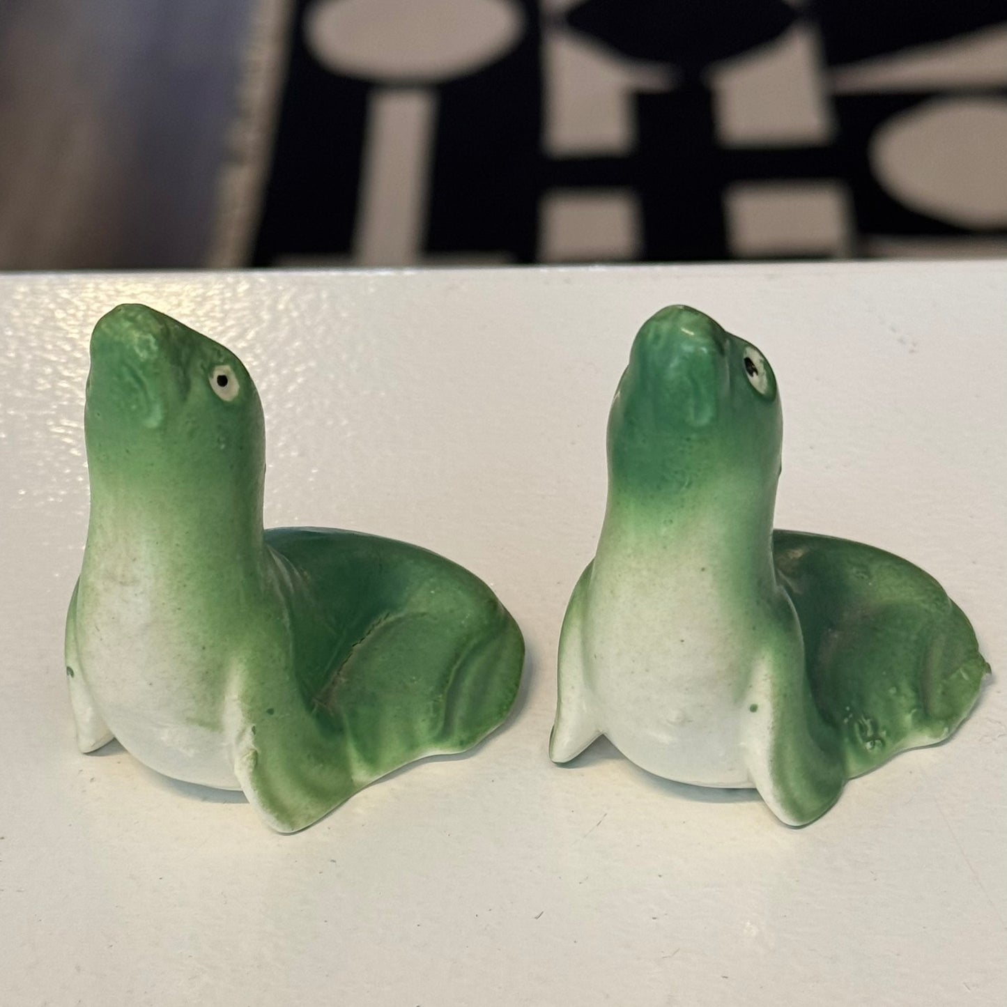 Green Seal Salt and Pepper Shakers Vintage