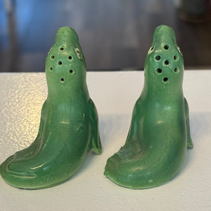 Green Seal Salt and Pepper Shakers Vintage
