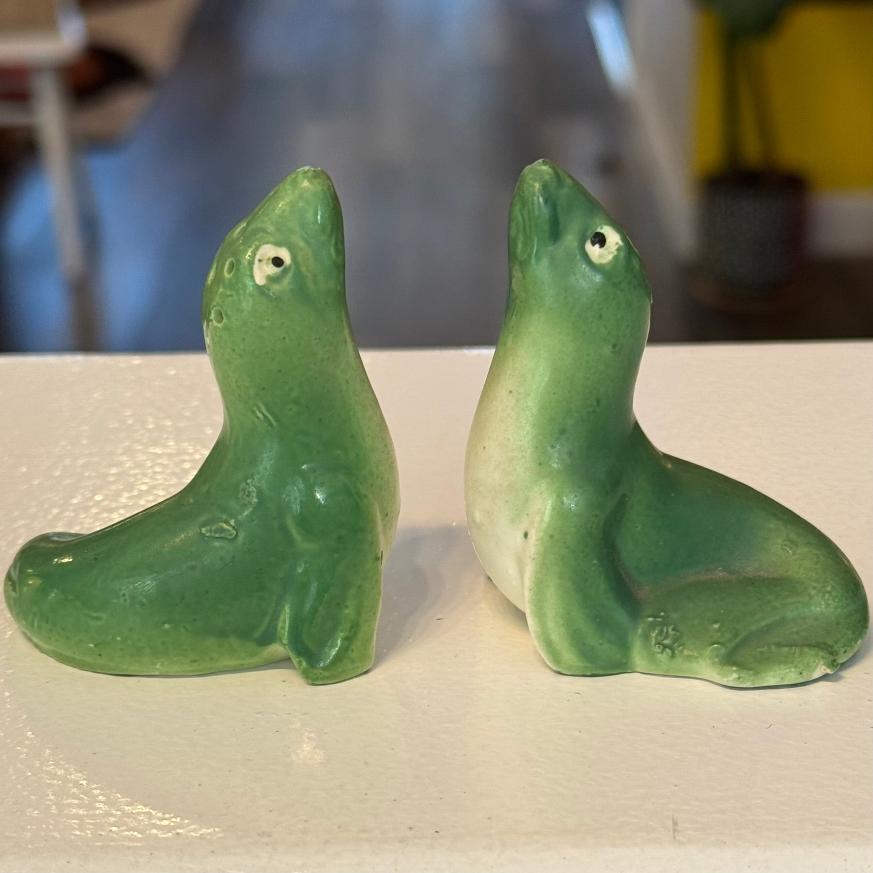 Green Seal Salt and Pepper Shakers Vintage