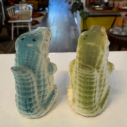 Blue and Green Alligators Salt and Pepper Shakers Vintage