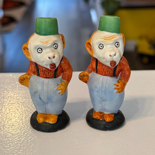 Monkeys with Fez Hats Salt and Pepper Shakers Vintage