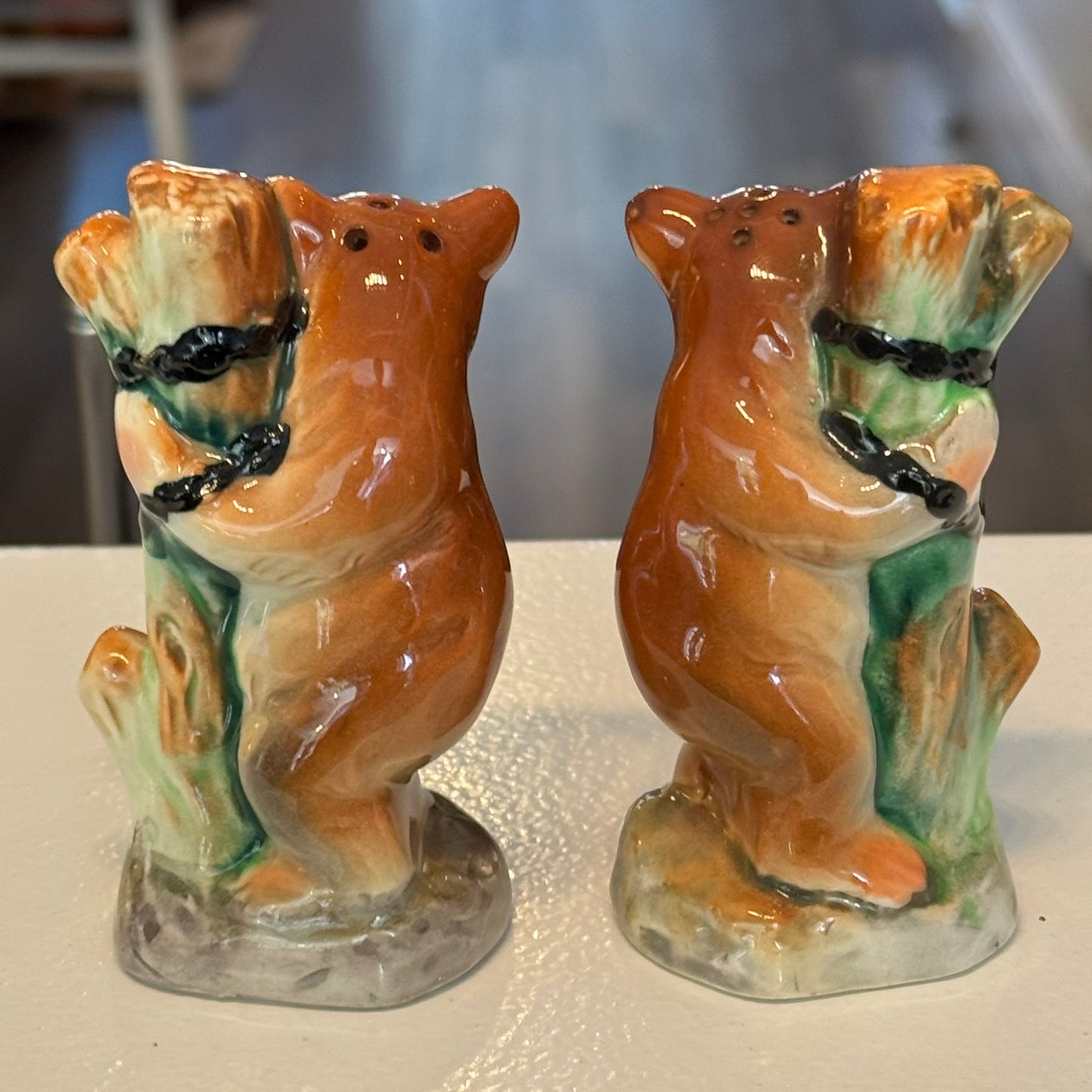Bears on Trees Salt and Pepper Shakers Vintage