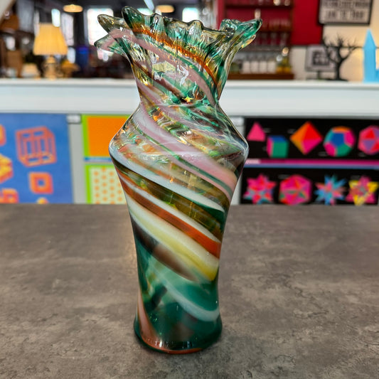 Multi-Color Swirled Art Glass Blown Vase