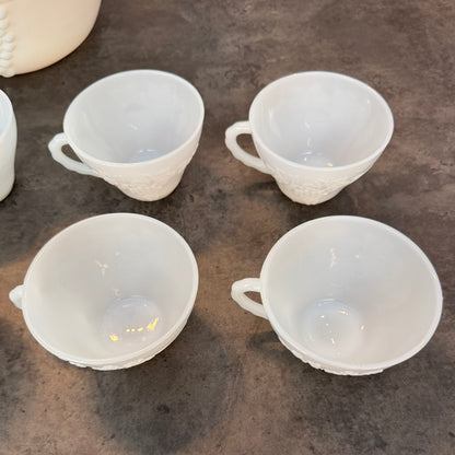 1950s Anchor Hocking Milk Glass Punch Bowl Set of 11