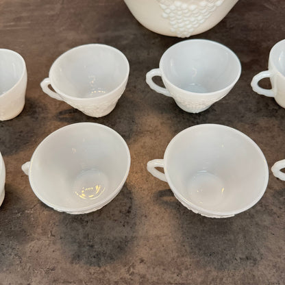 1950s Anchor Hocking Milk Glass Punch Bowl Set of 11