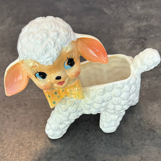 Vintage Nursery Accents Baby Lamb Planter Figurine Japan 60s