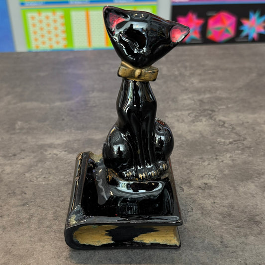 Black Cat on Book Ashtray Ceramic