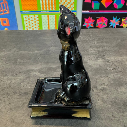 Black Cat on Book Ashtray Ceramic