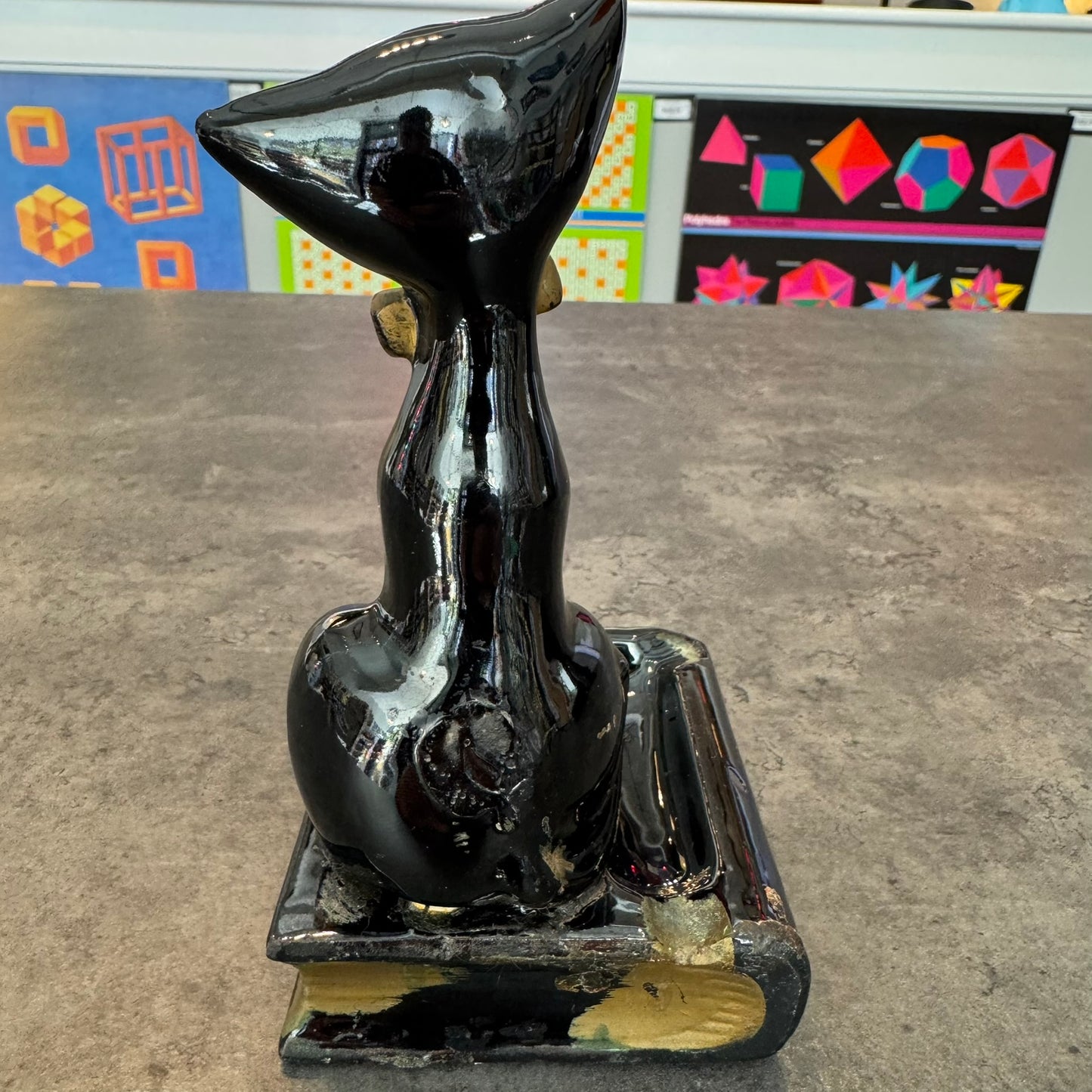Black Cat on Book Ashtray Ceramic